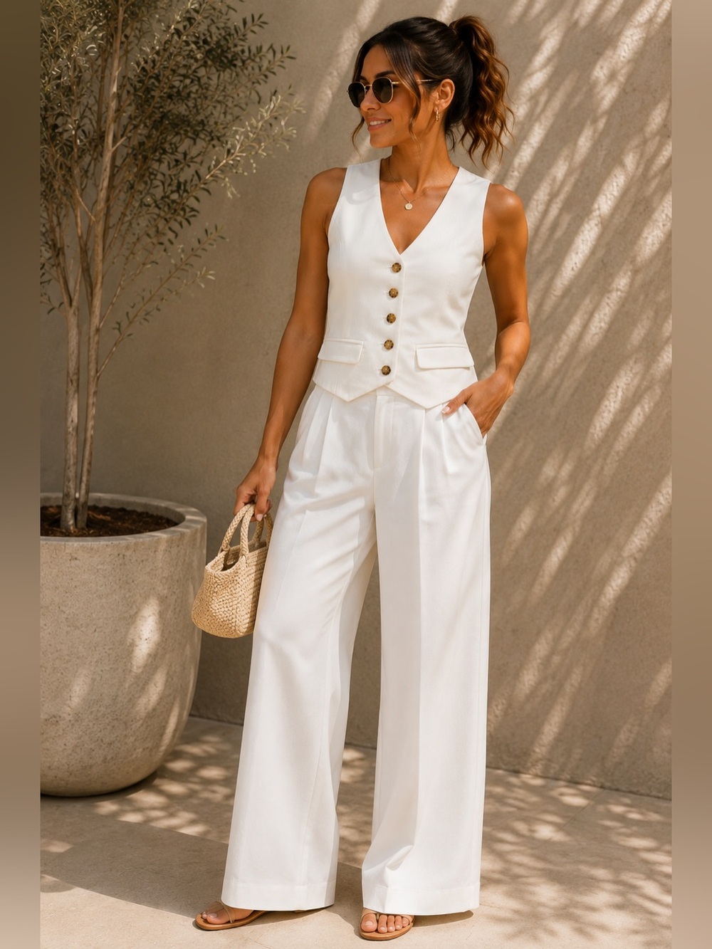 J.Crew Womens Size 4 White Linen Blend Tailored Vest Button Front Waistcoat